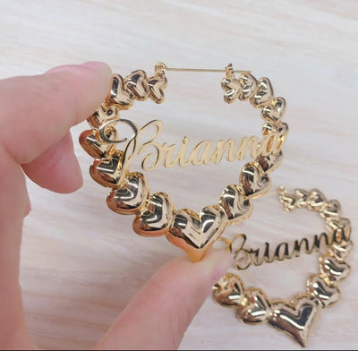 Heart name earrings