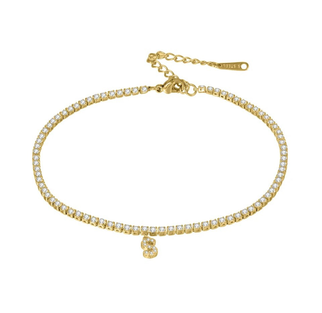 Waterproof initial tennis anklet