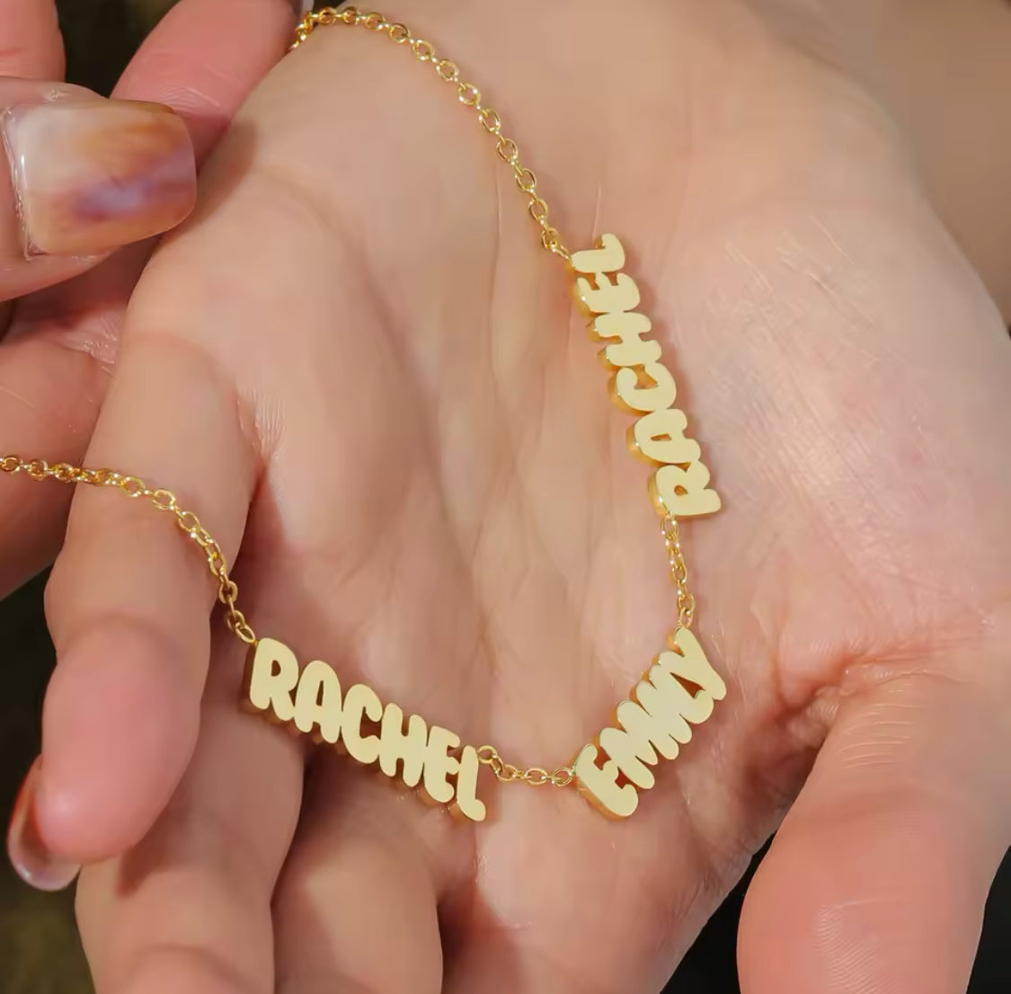 3 name retro name necklace