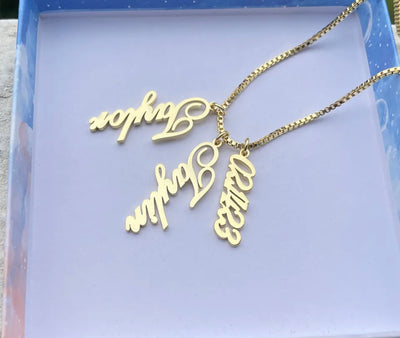 The 3 vertical name date necklace