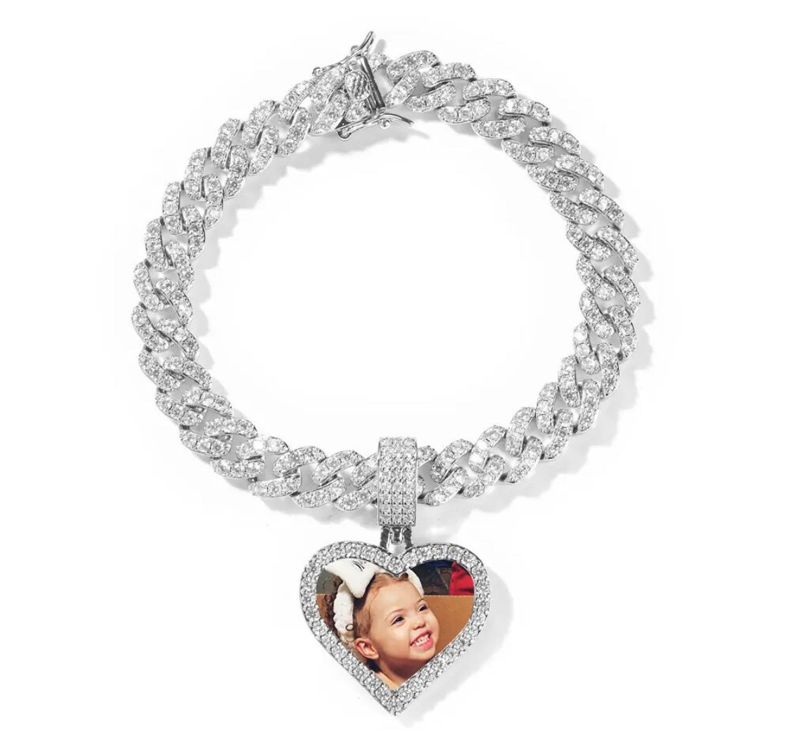 Cuban heart photo bracelet