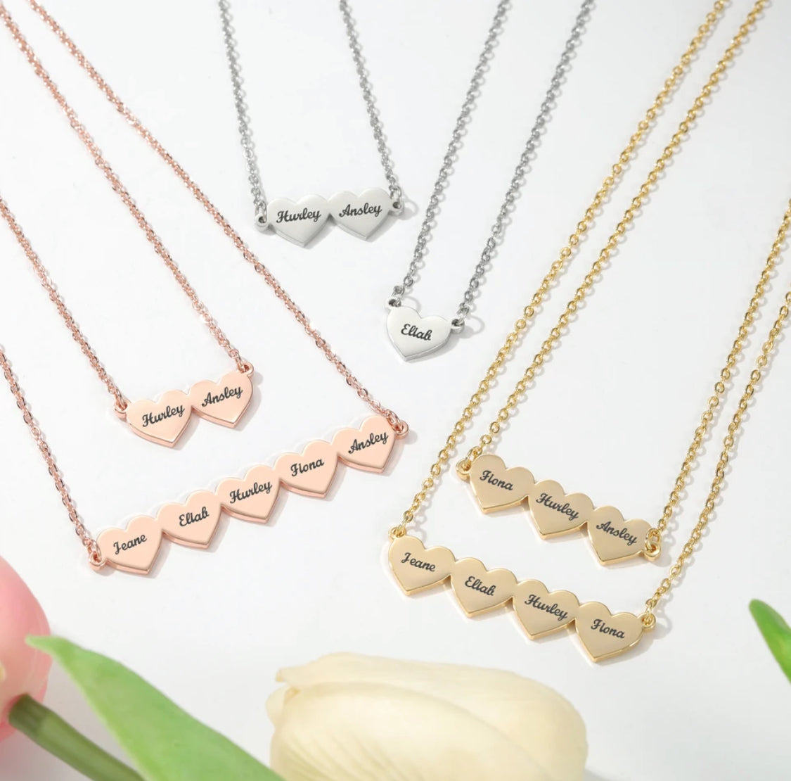 1-5 name dainty heart necklace