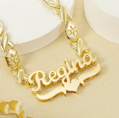 Xo heart double plated name necklace