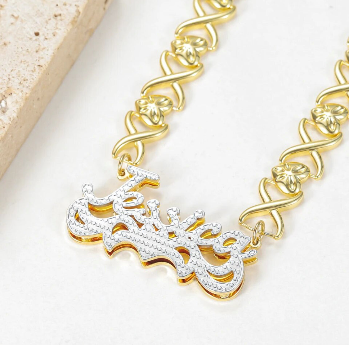 Waterproof Xo double plated name necklace