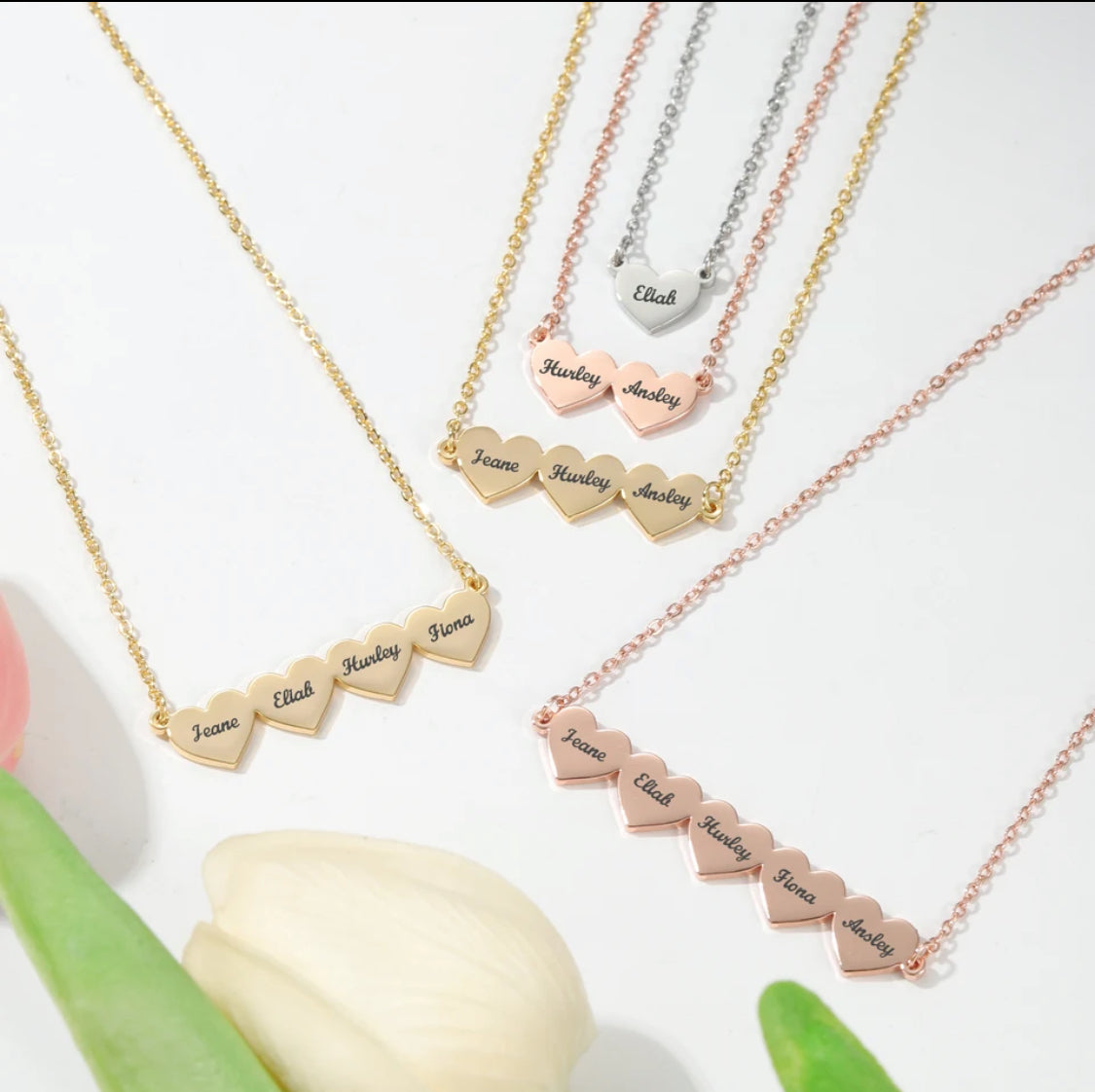 1-5 name dainty heart necklace