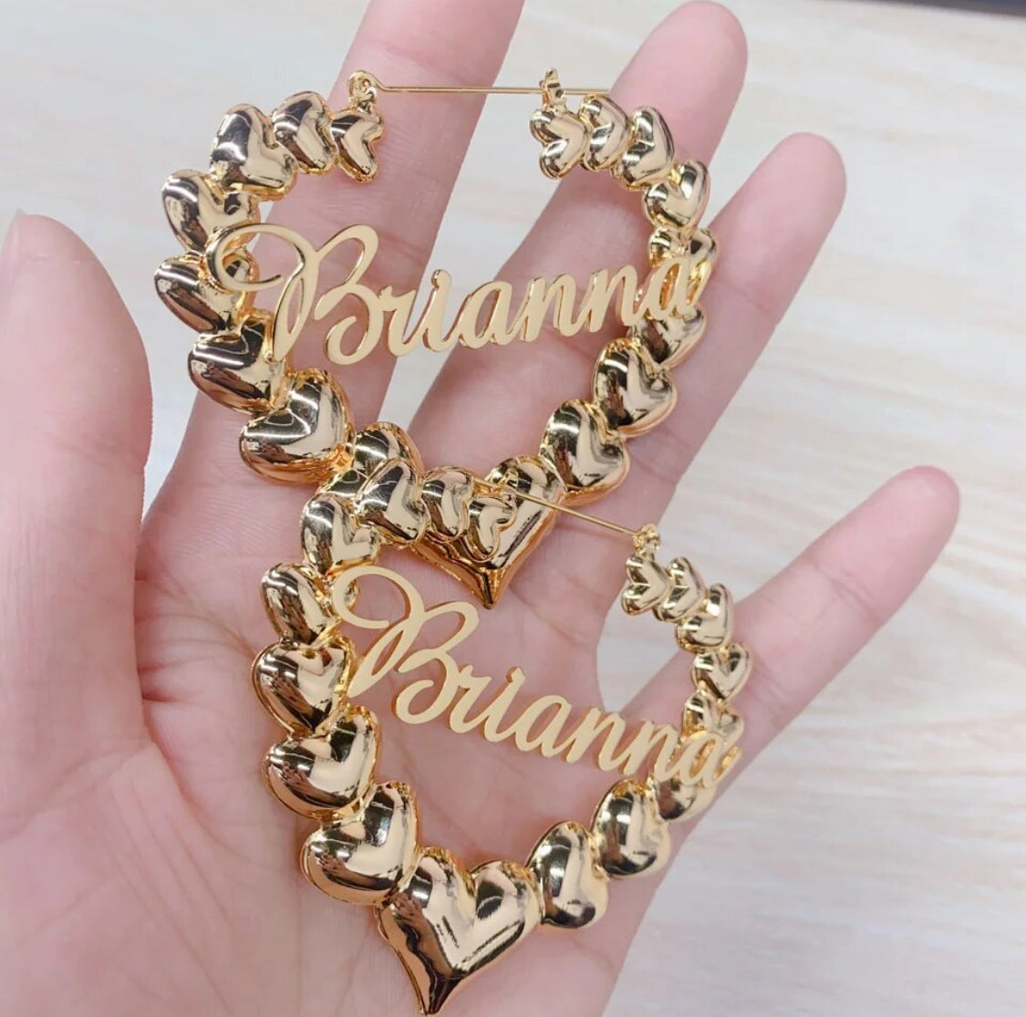 Heart name earrings