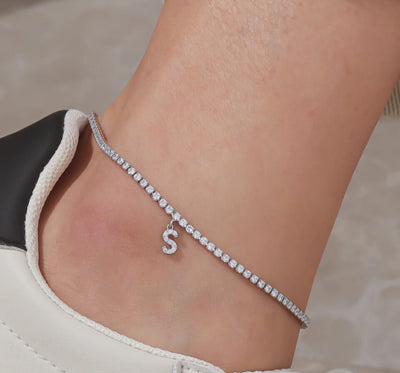 Waterproof initial tennis anklet