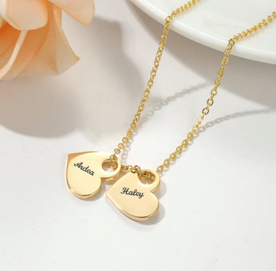 Dainty 1-2 name heart necklaces