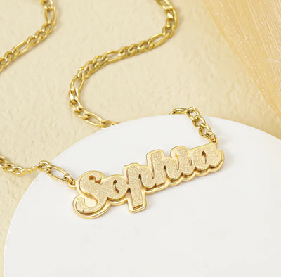 Frosted double plated name necklace