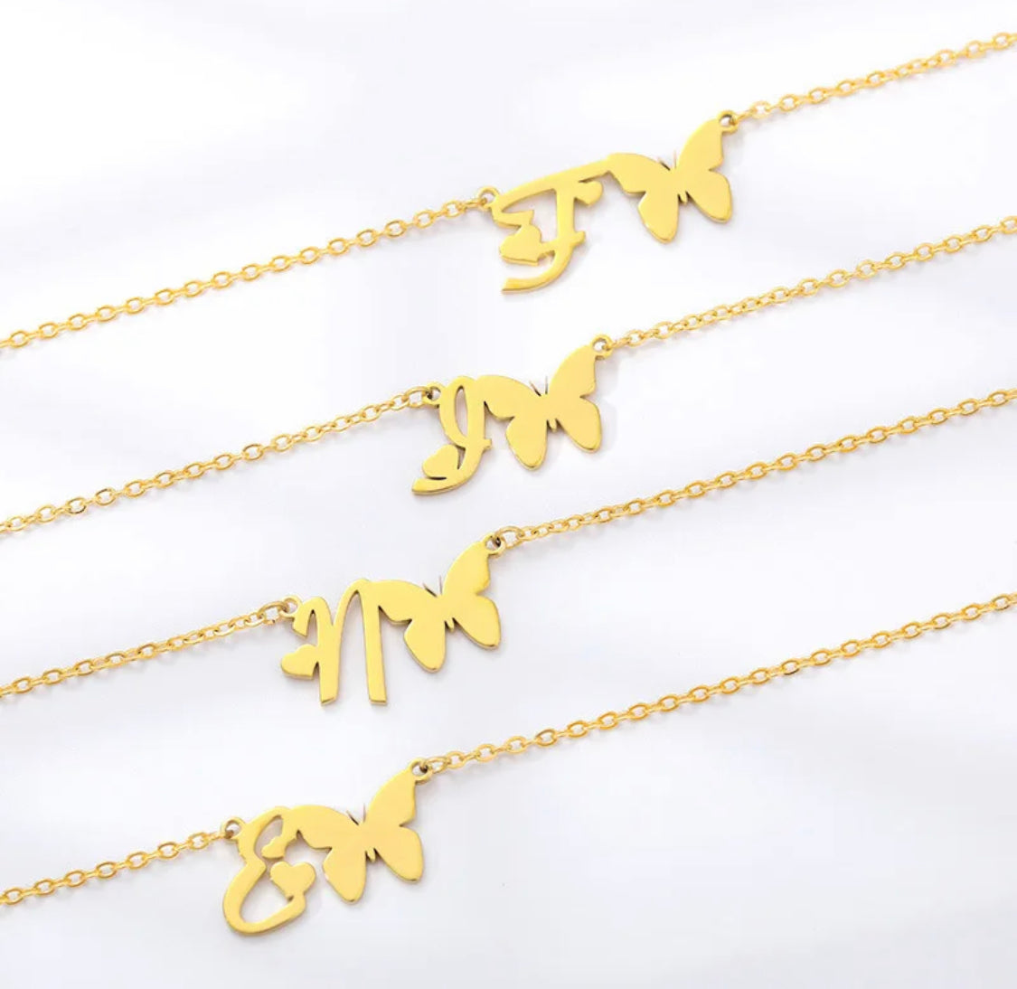 Kids butterfly initial necklaces