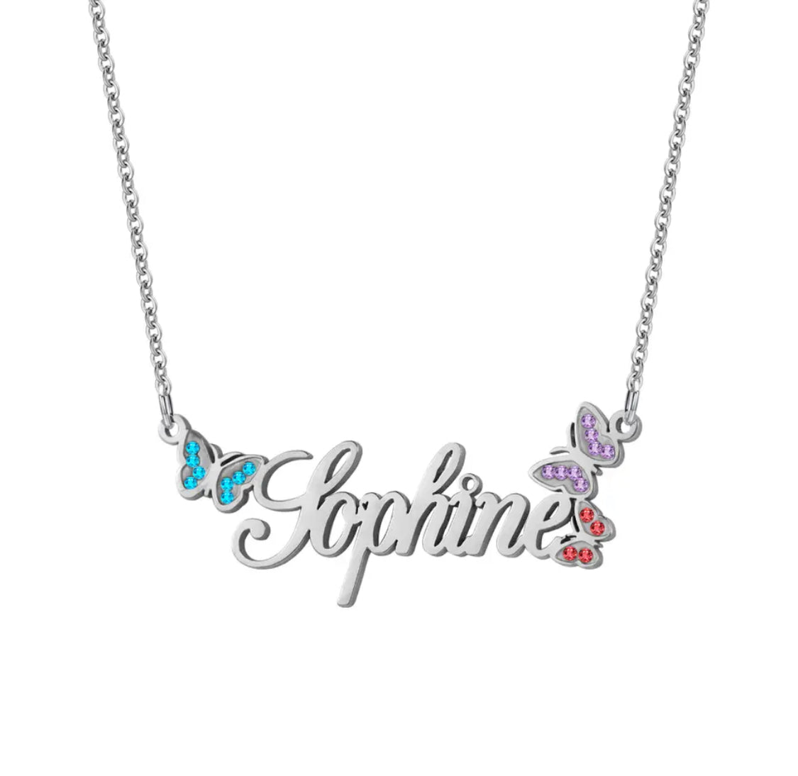 Kids butterfly thick name necklace