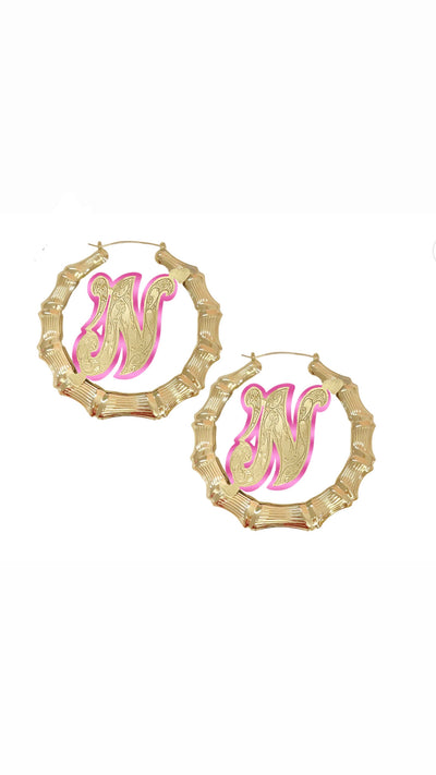 Initial gold plated bamboo Earrings