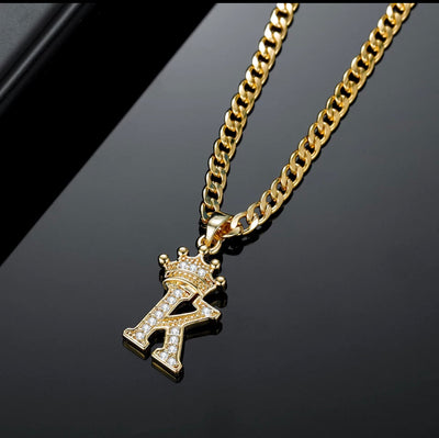 Kids Crown Cuban initial necklace