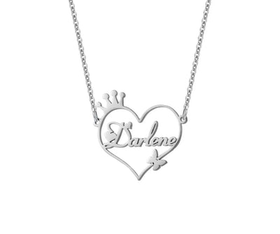 Kids Personalized heart crown necklace