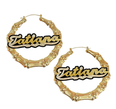 Kids Gold or Silver plated name bamboo earrings