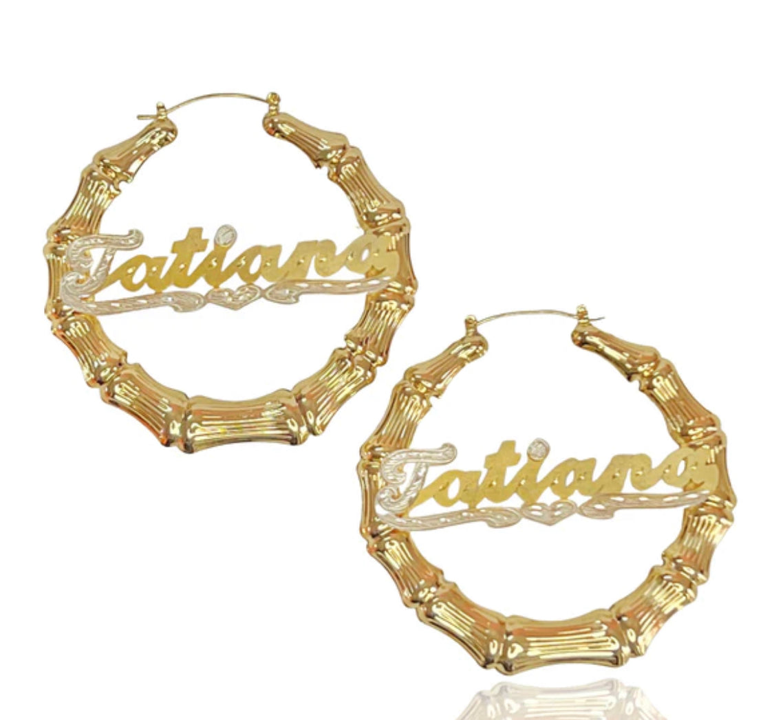 Kids Gold or Silver plated name bamboo earrings