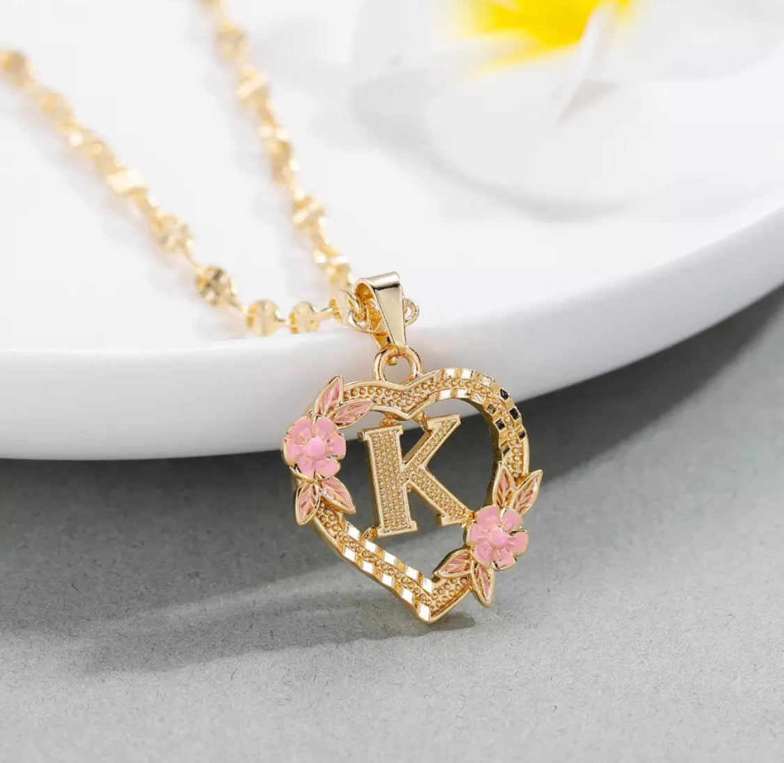 Kids flower initial necklace