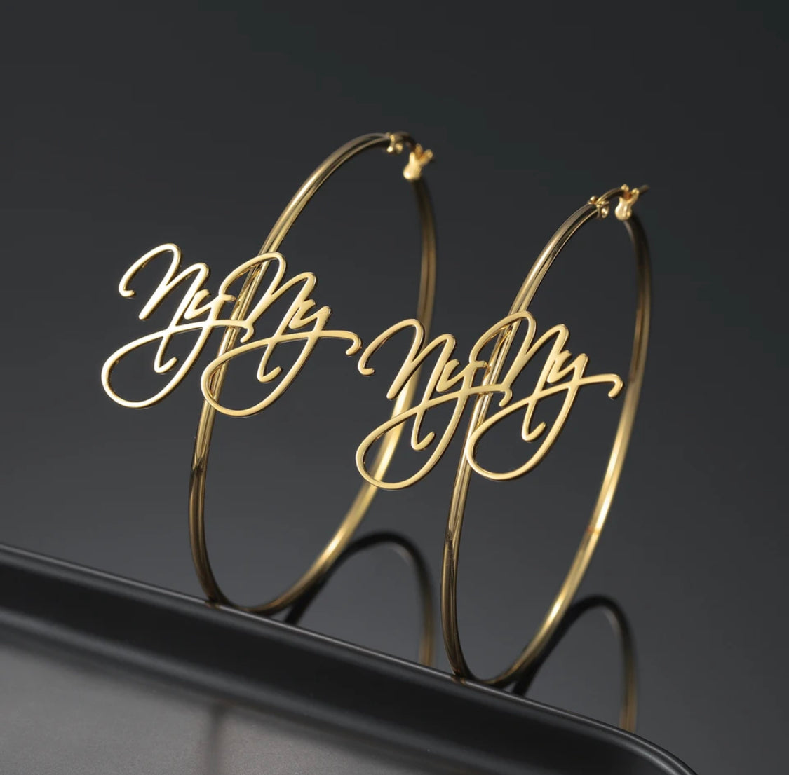 Script frontal name earrings