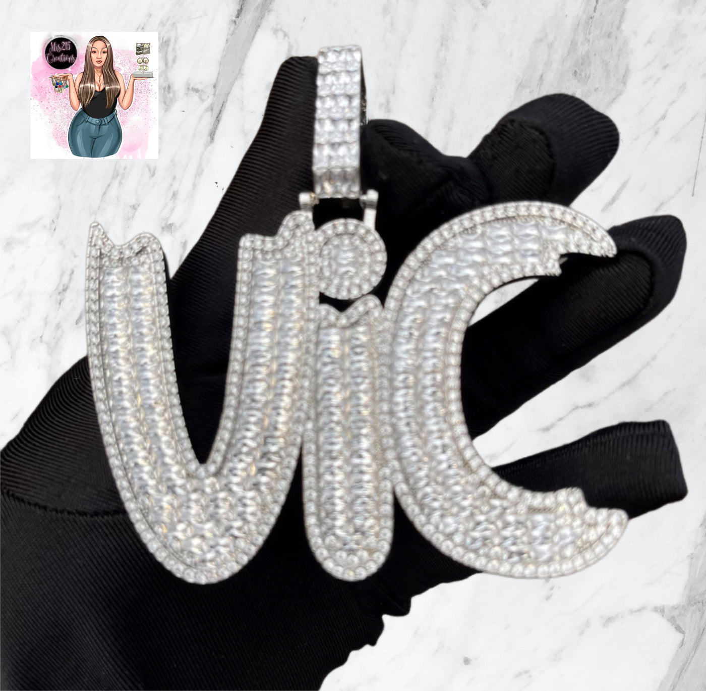 Iced out hip hop baguette large necklace