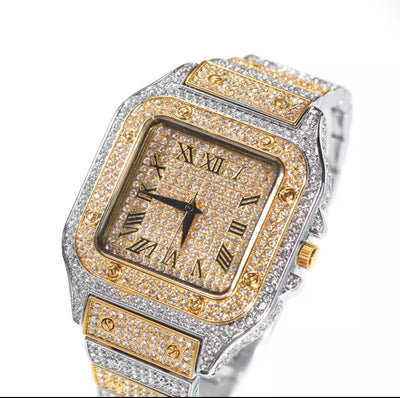 Iced Out Men Watch Square Diamond Quartz Luxury