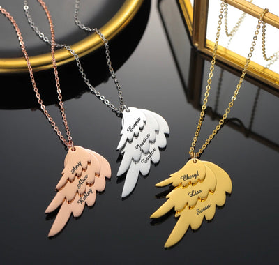 Waterproof wing necklaces engraved