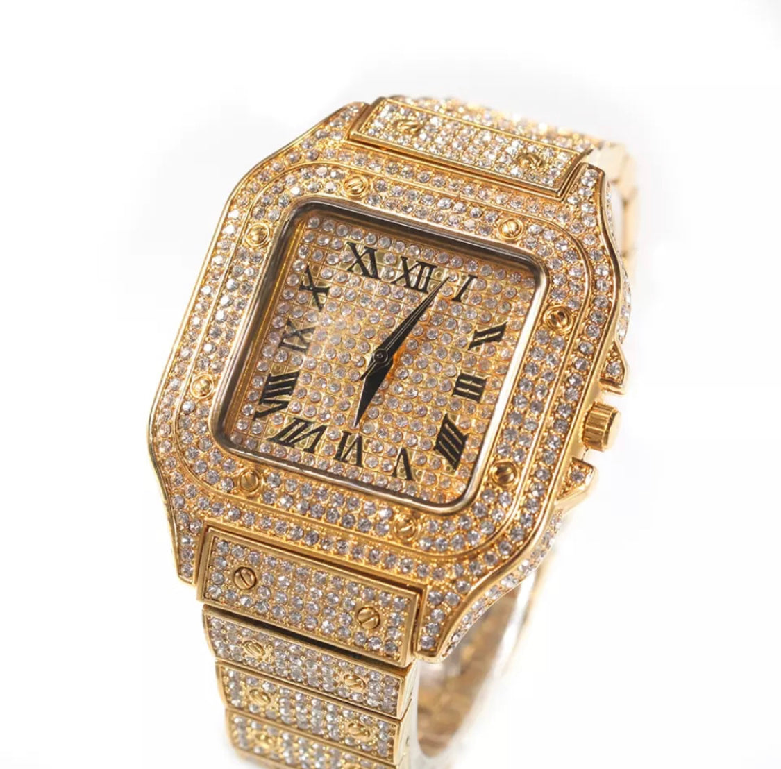 Iced Out Men Watch Square Diamond Quartz Luxury