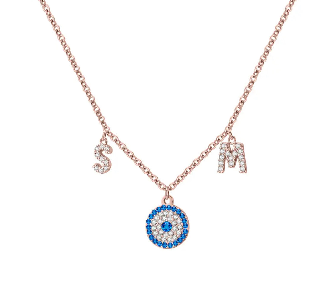 Personalized letter evil eye necklace