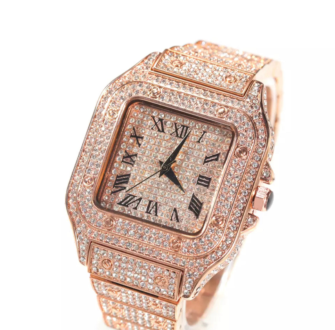 Iced Out Men Watch Square Diamond Quartz Luxury