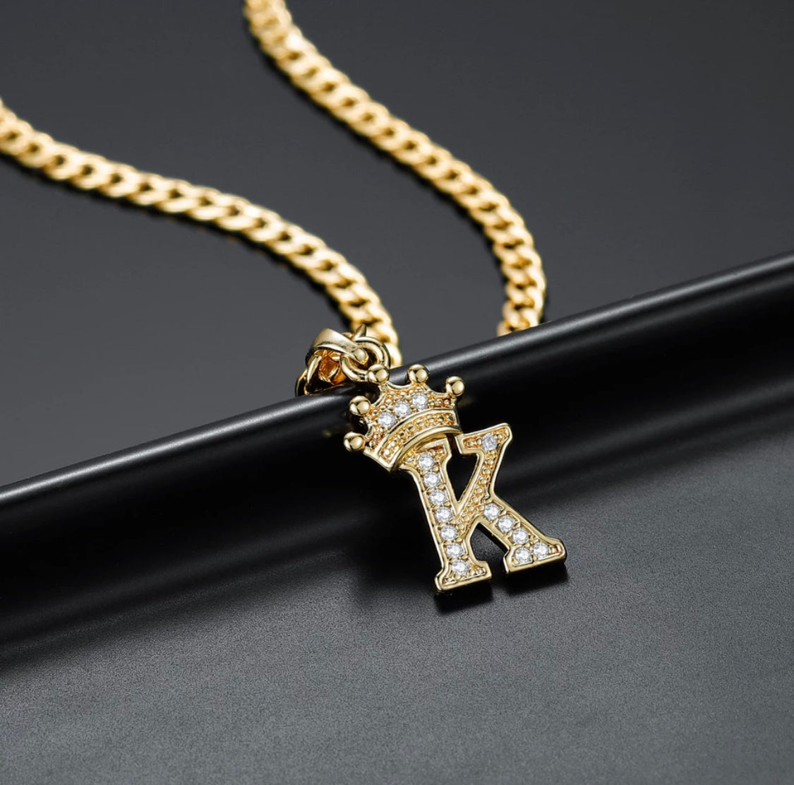 Small Crown Cuban initial necklace