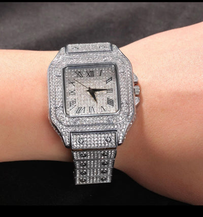 Iced Out Men Watch Square Diamond Quartz Luxury