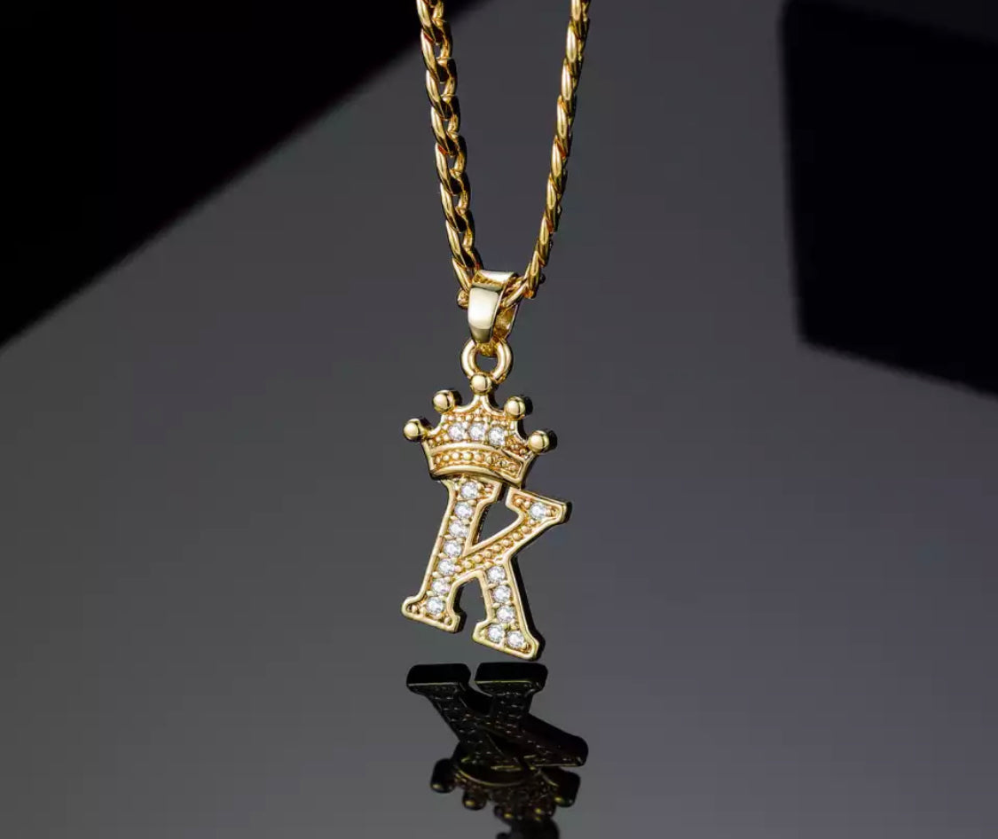 Small Crown Cuban initial necklace