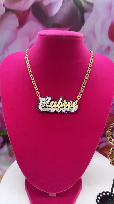 Glitzy gold plated name necklaces