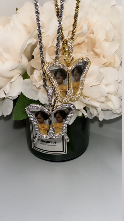 Double photo butterfly pendent