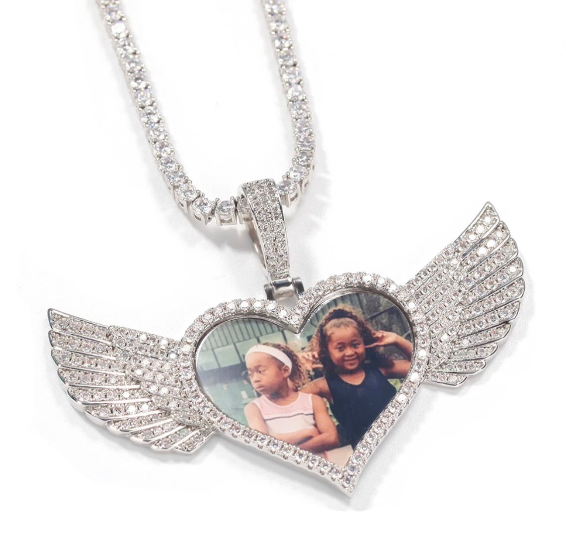Heart wings photo pendent