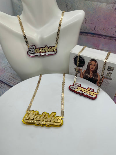 Glitzy gold plated name necklaces