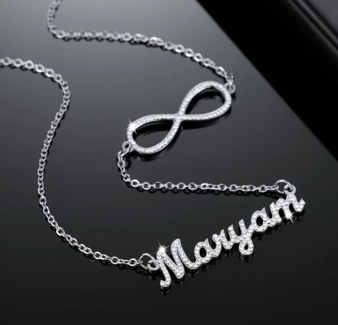 Infinity bling name necklace