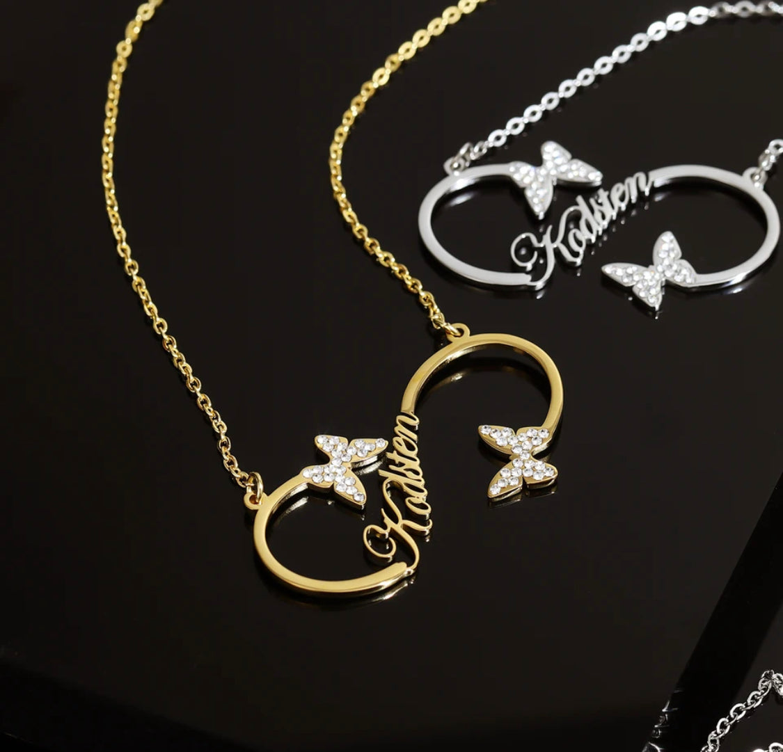 Infinity butterfly name necklace waterproof