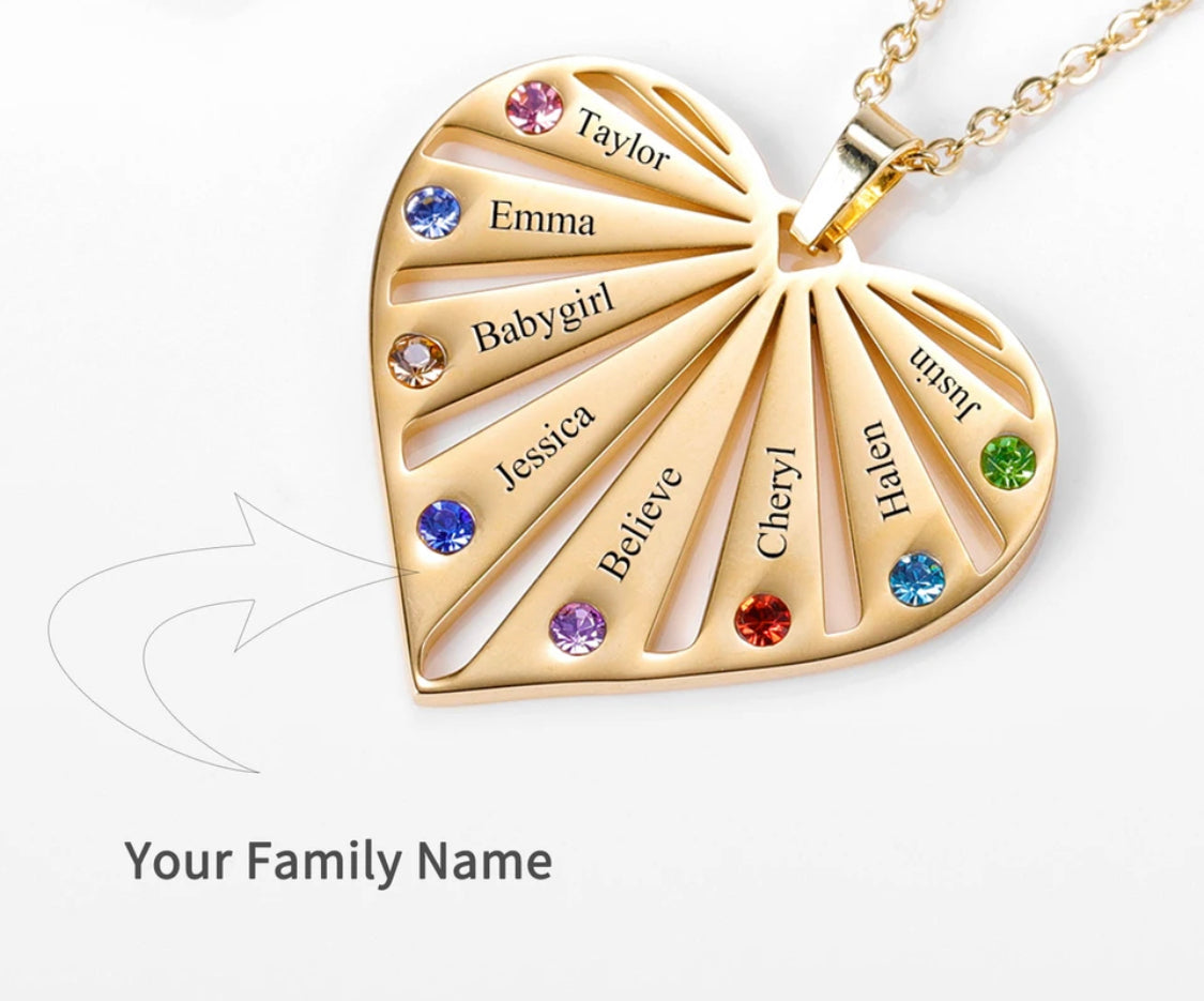 Customized mothers Heart with birthstone up to 7 names