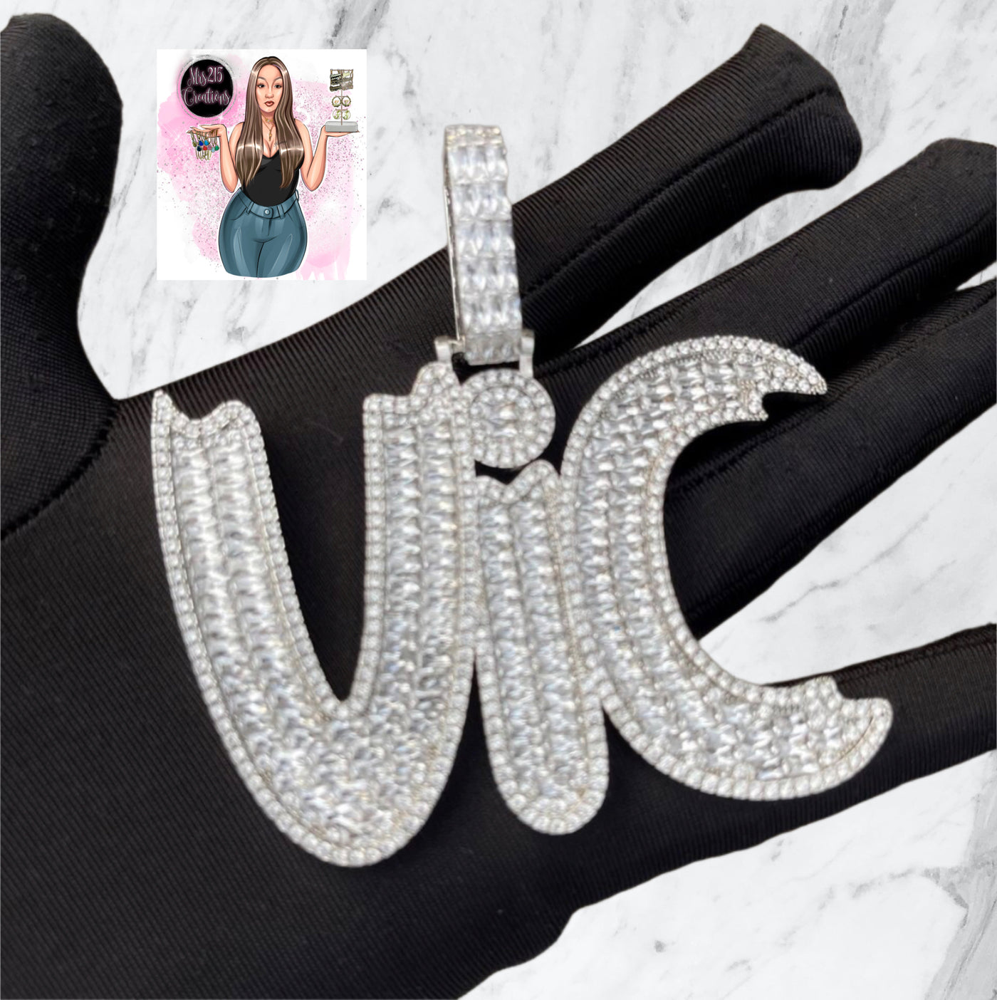 Iced out hip hop baguette large necklace