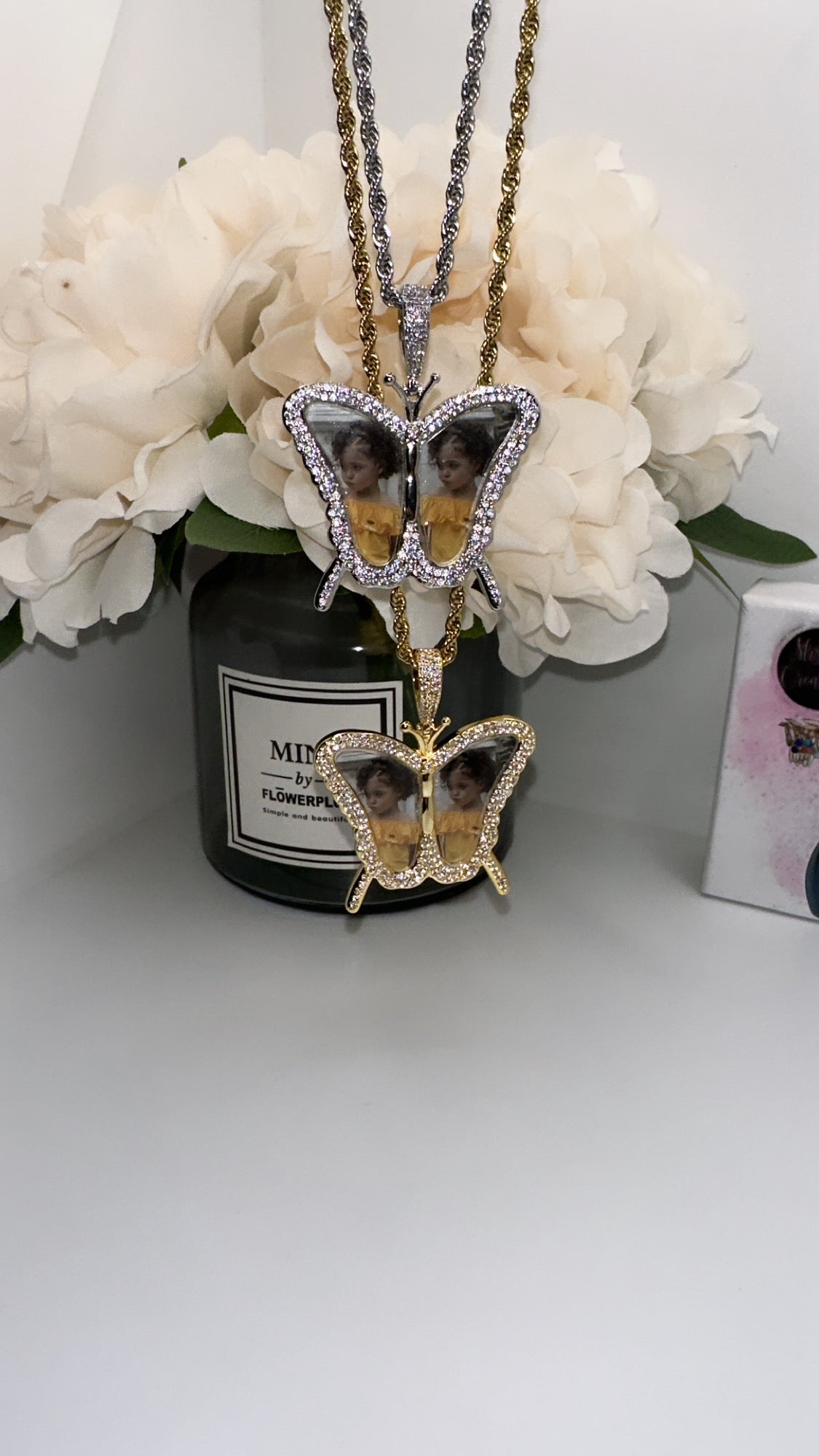 Double photo butterfly pendent