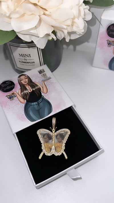 Double photo butterfly pendent