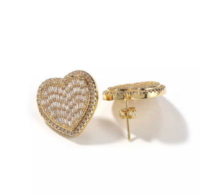 Heart baguette stud earrings