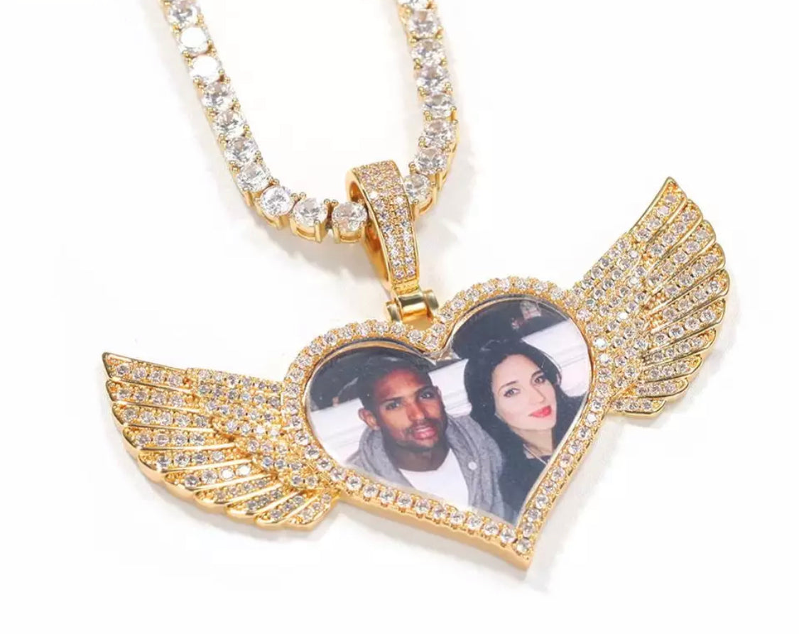Heart wings photo pendent