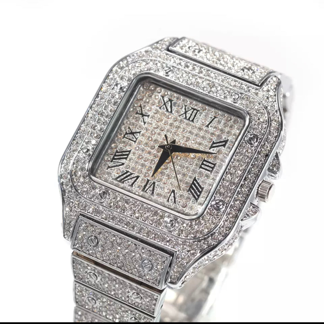 Iced Out Men Watch Square Diamond Quartz Luxury