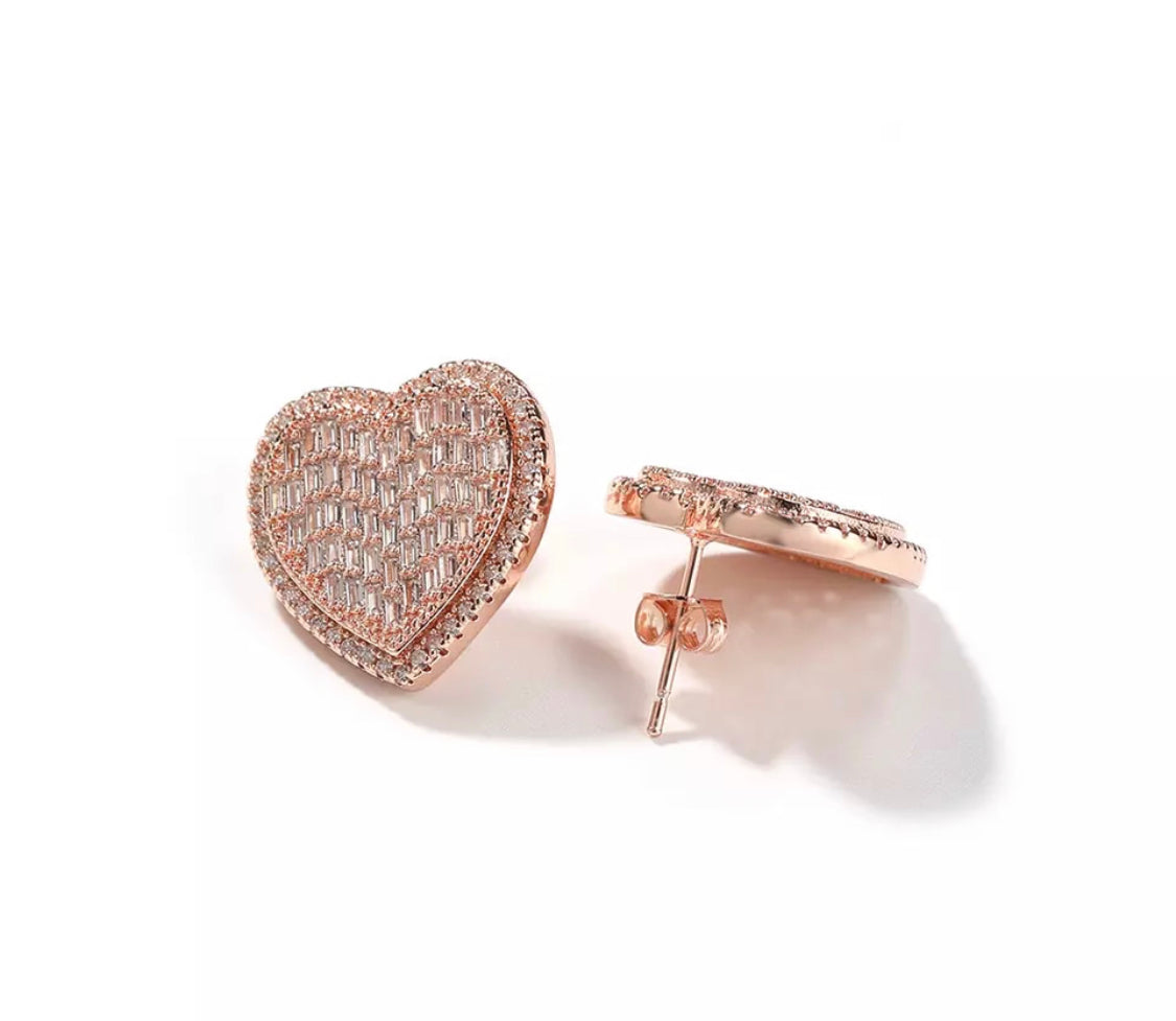 Heart baguette stud earrings