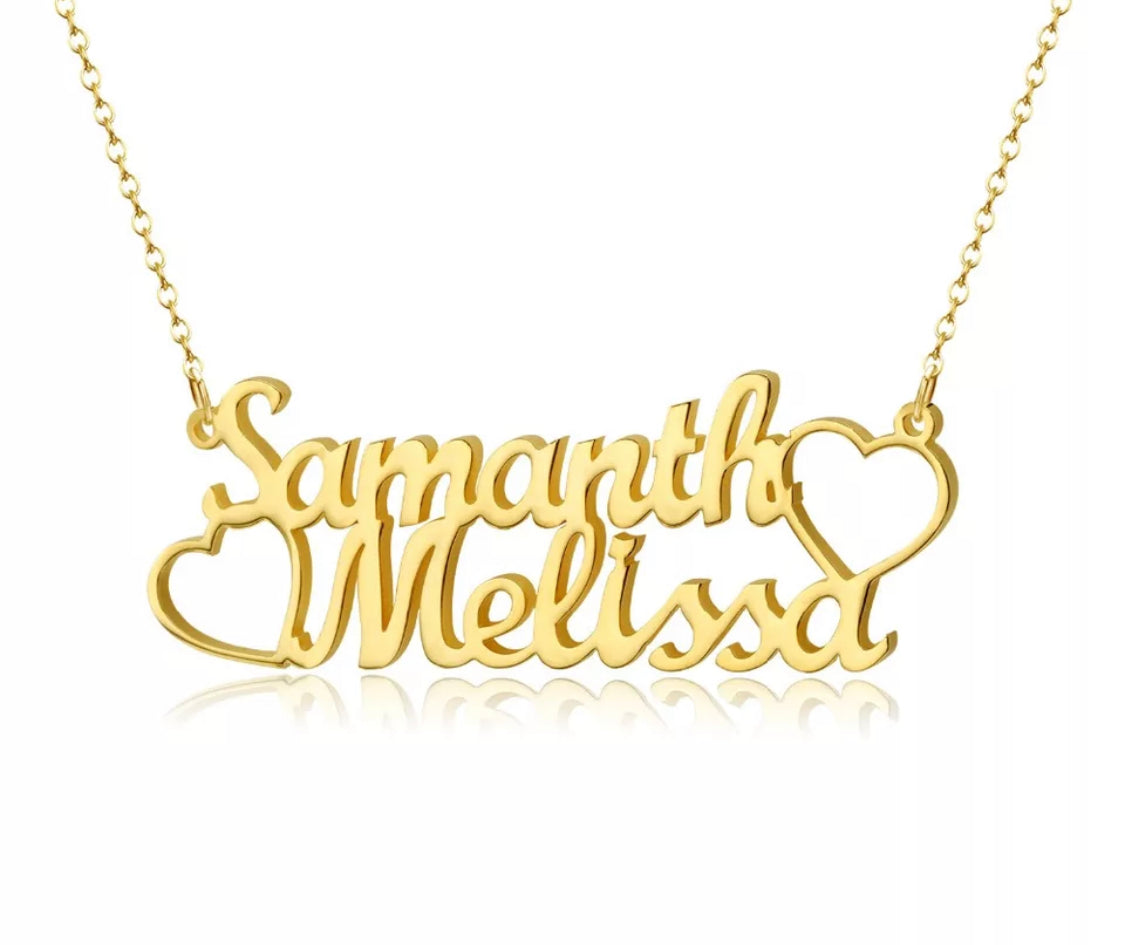 Double name waterproof necklace with heart