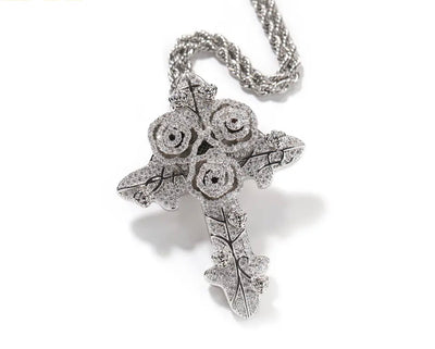 Icy Rose Cross with rope chain