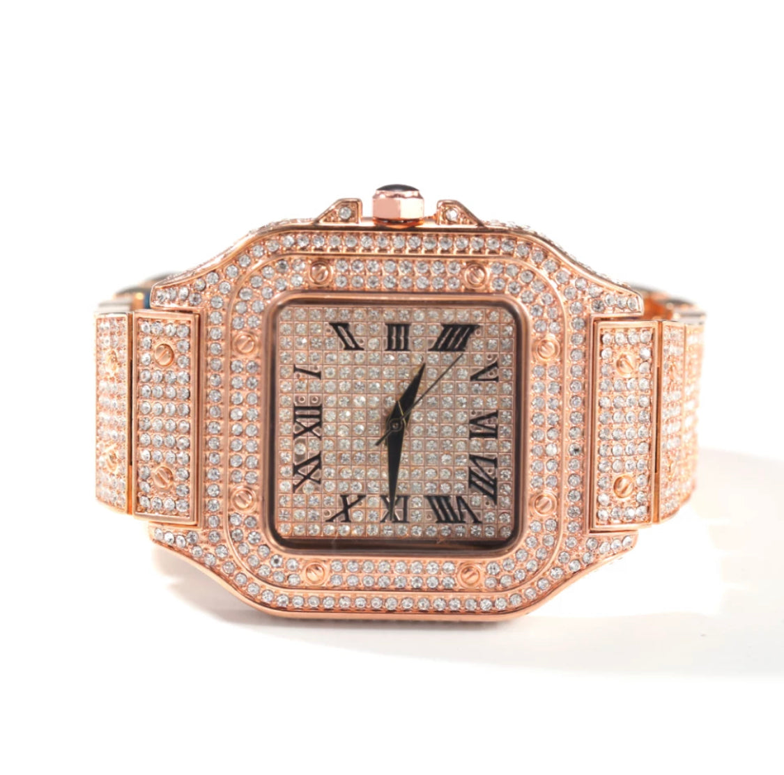 Iced Out Men Watch Square Diamond Quartz Luxury