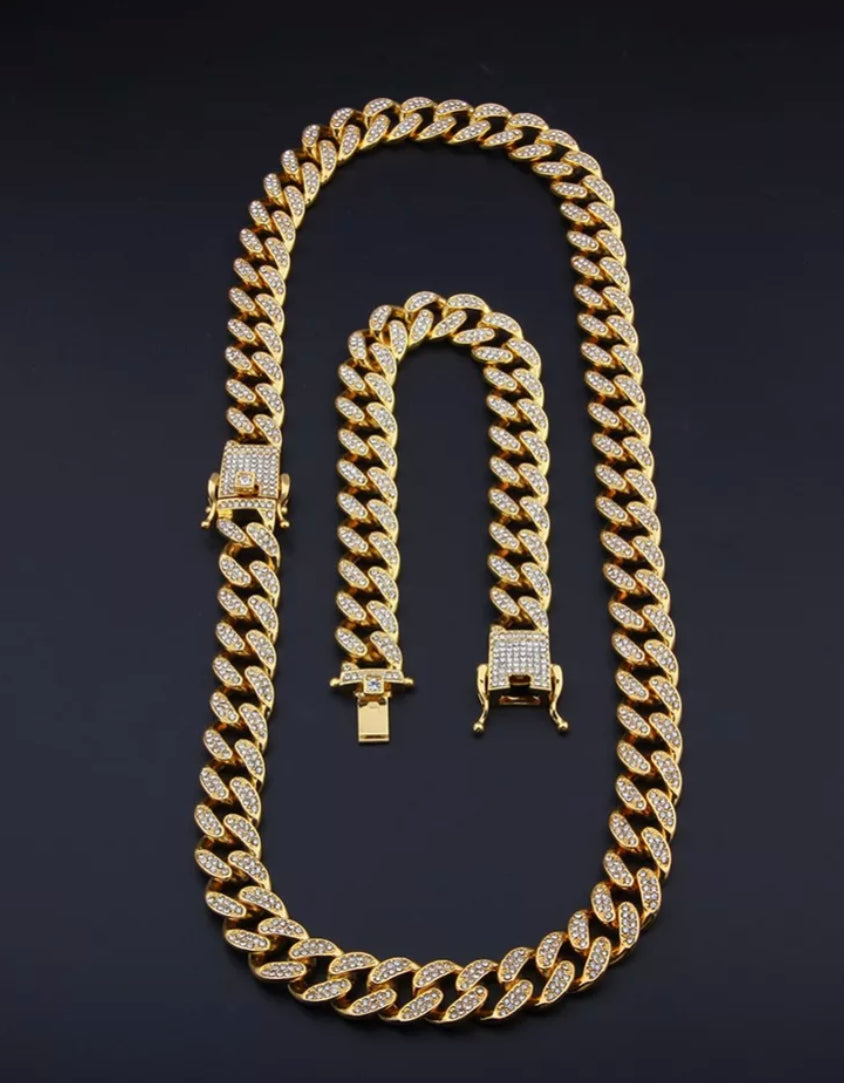 13mm Miami Cuban Link Chain Necklace & Bracelet Set Full Iced Out