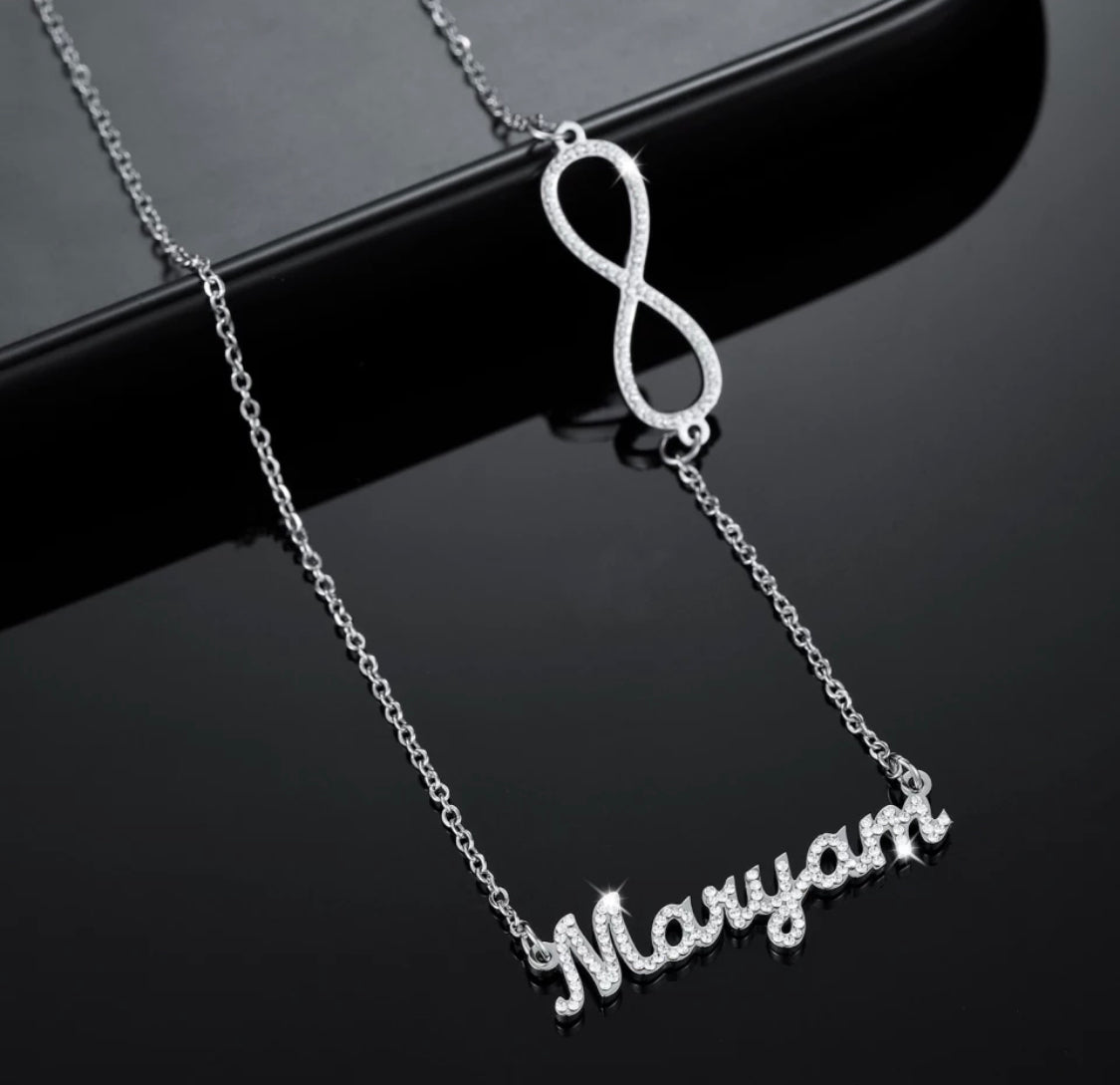 Infinity bling name necklace